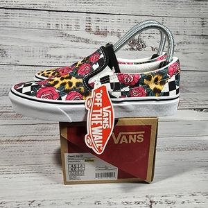 VANS VN0A5AO82FA CLASSIC SLIP ON ROSE/ ANIMAL/ CHECKERED SKATE SNEAKERS SIZE 6